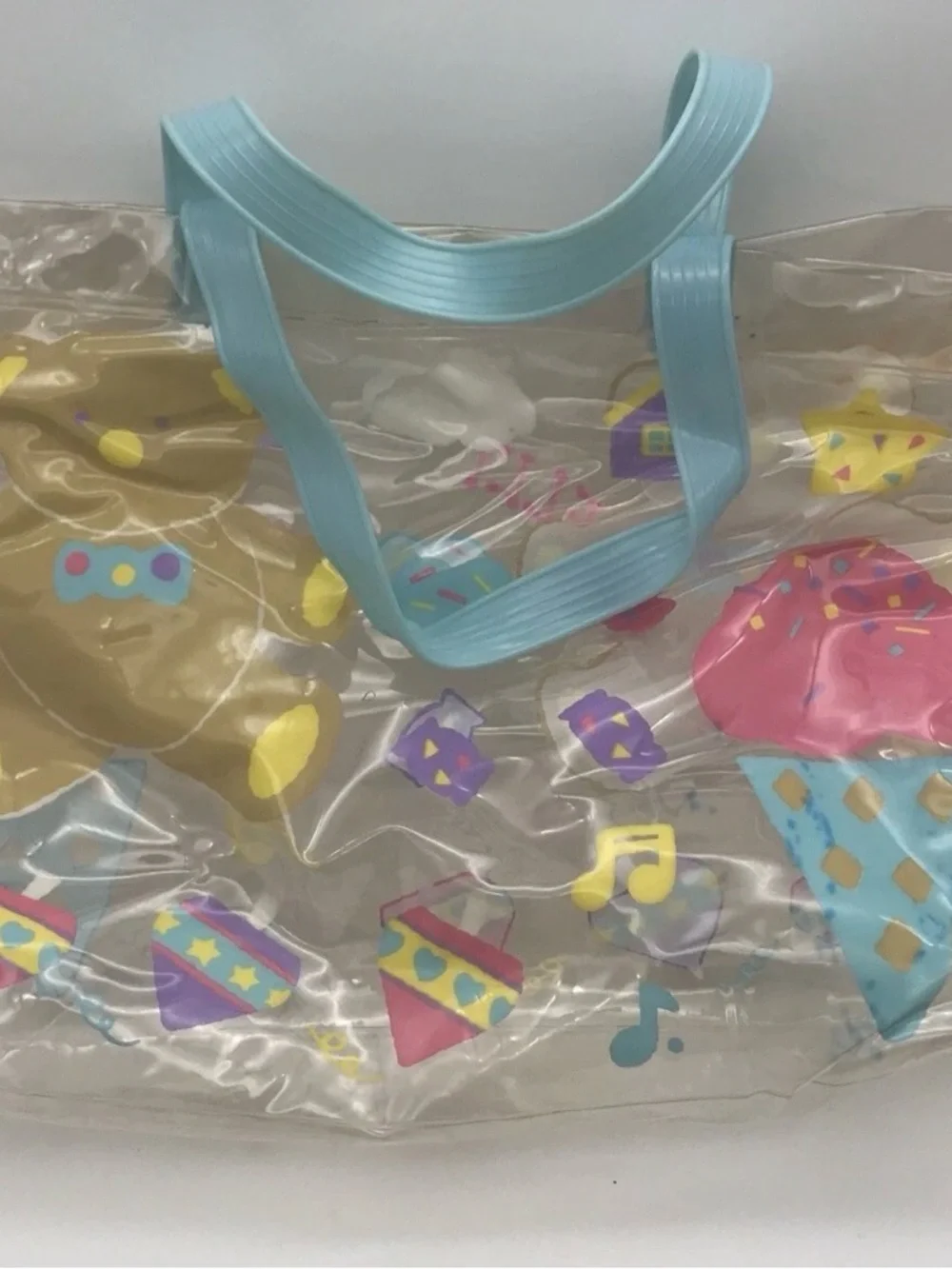 Vtg Sanrio Dee Dee Bear Clear Vinyl Plastic Bag 1988 Ink Stains Blue Handle Snap